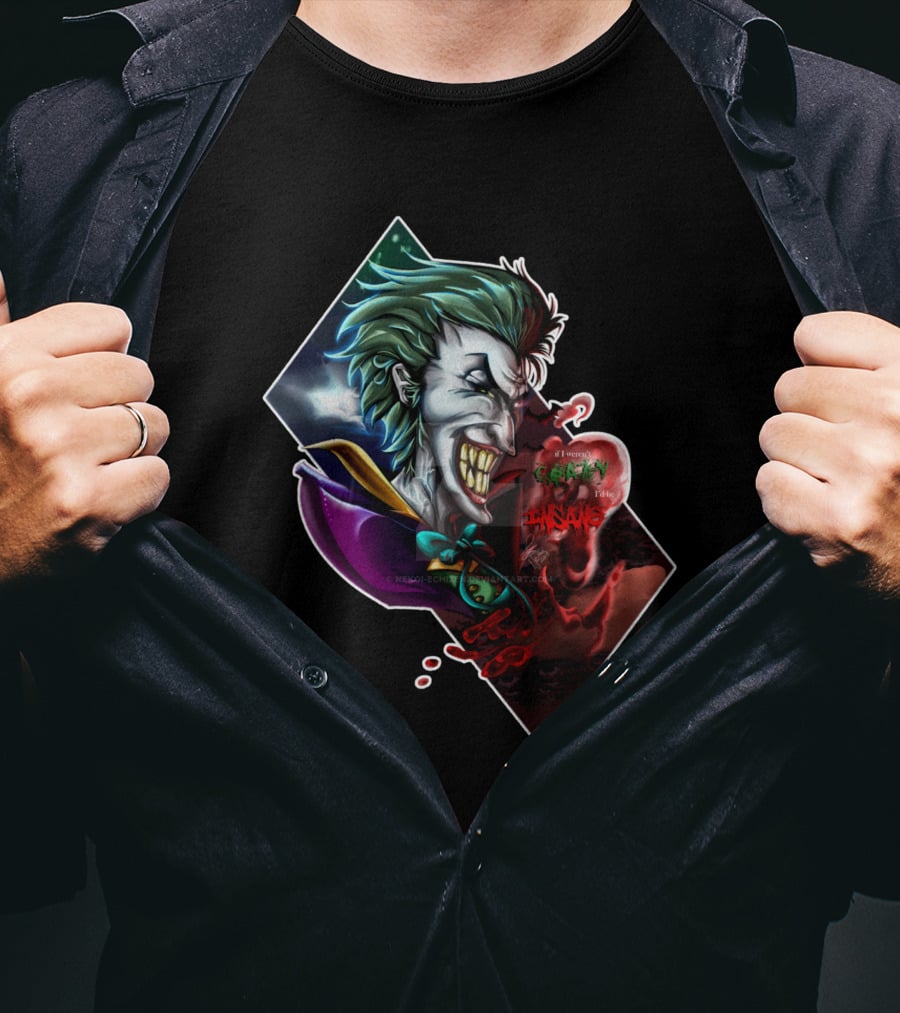 Joker Smile Green Hair Insane Laughter Grinning Villain Iconic Evil Persona T-Shirt