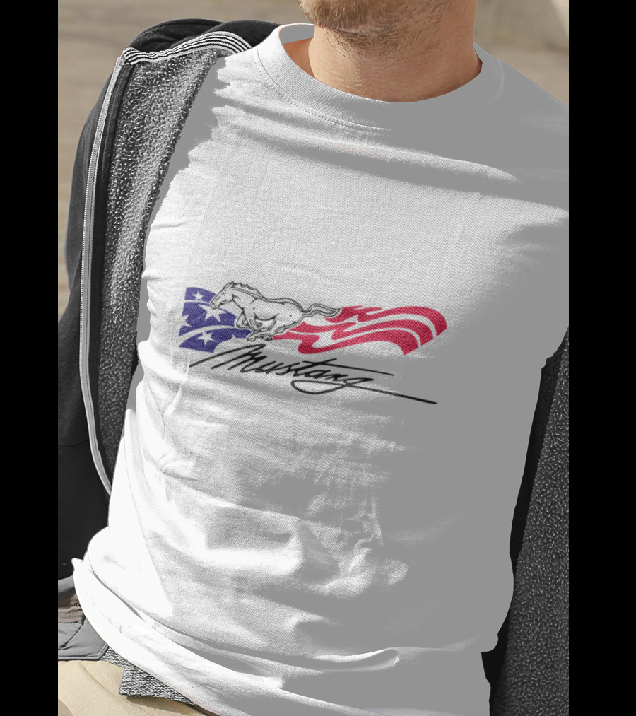 Mustang American Flag Running Horse T-Shirt