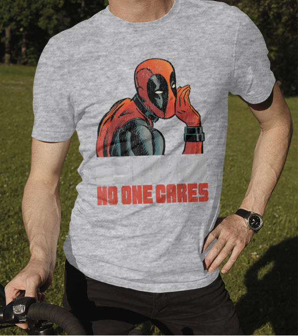 Marvel Deadpool SSHHHH No One Cares Whisper Red And Black Suit Hero T-Shirt