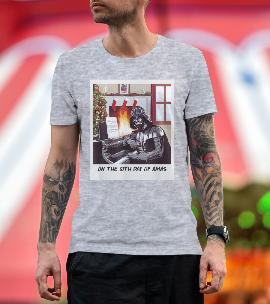 Darth Vader On the Sith Day of Xmas by Fireplace T-Shirt