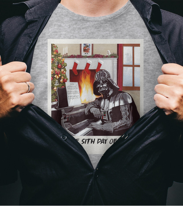 Darth Vader On The Sith Day Of Xmas By Fireplace T-Shirt