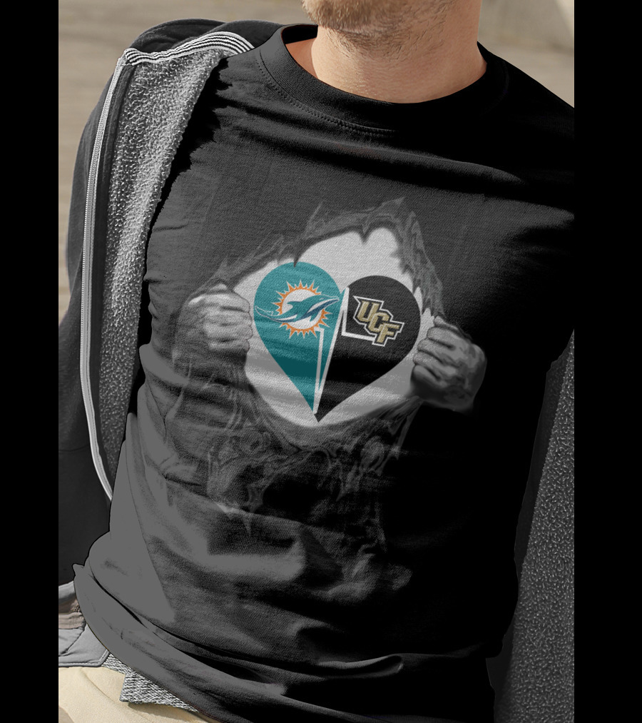 Dolphins And Ucf Knights Heart Logo With Ripped T-Shirt