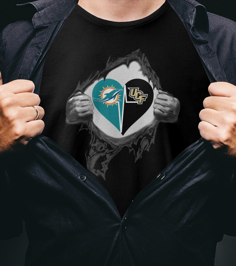 Dolphins And Ucf Knights Heart Logo With Ripped T-Shirt