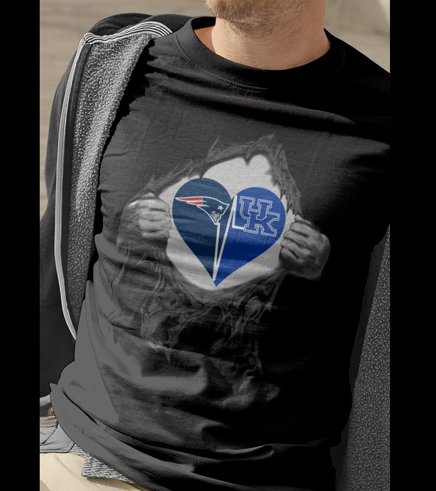 Patriots Logo And Kentucky Wildcats Uk Heart Shape T-Shirt