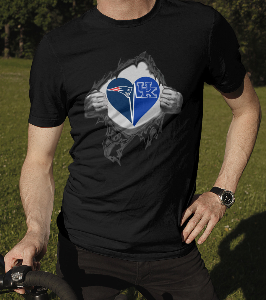 Patriots Logo And Kentucky Wildcats Uk Heart Shape T-Shirt