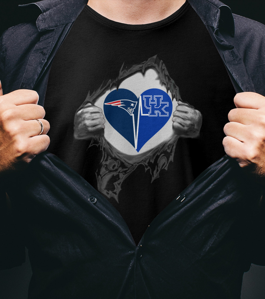 Patriots Logo And Kentucky Wildcats Uk Heart Shape T-Shirt