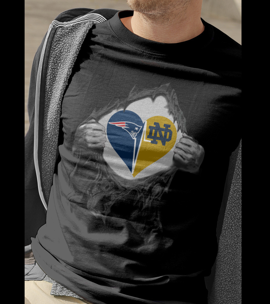 Patriots Notre Dame Fighting Irish Heart Inside Ripped Chest T-Shirt