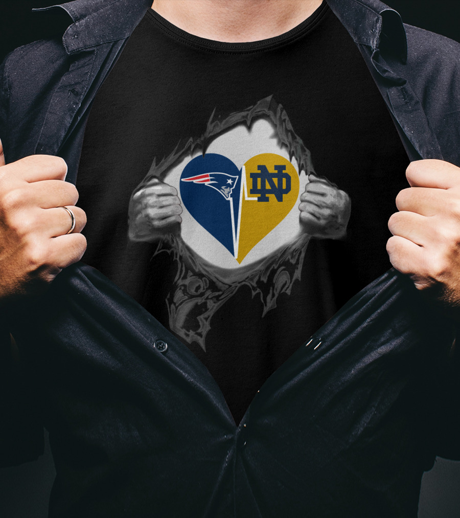 Patriots Notre Dame Fighting Irish Heart Inside Ripped Chest T-Shirt