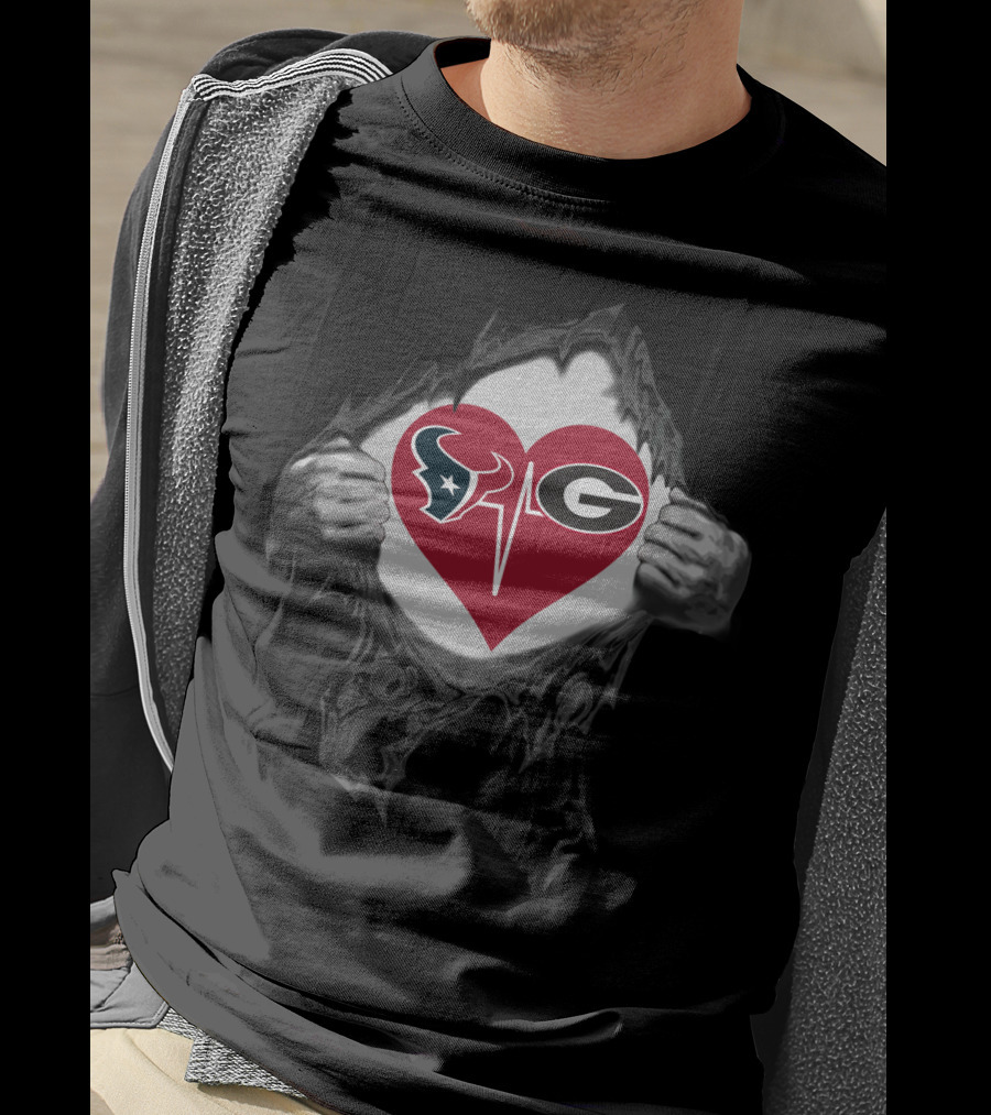 Houston Texans And Georgia Bulldogs Heart Logo Combination T-Shirt