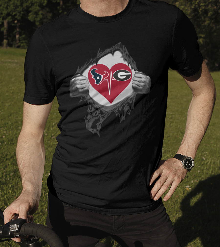 Houston Texans And Georgia Bulldogs Heart Logo Combination T-Shirt