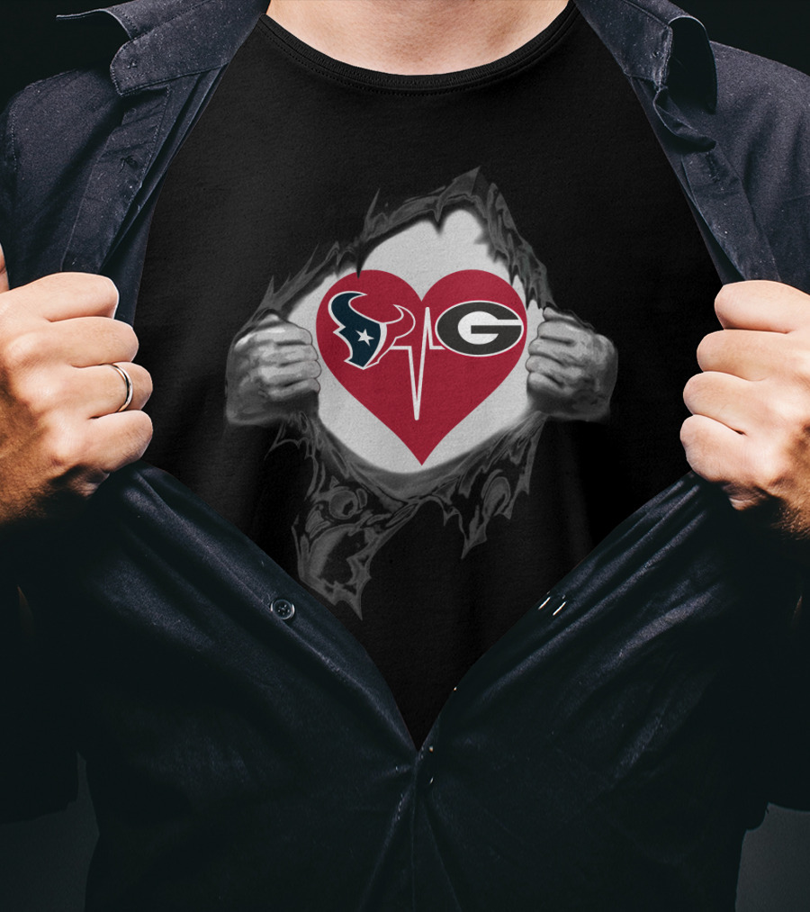 Houston Texans And Georgia Bulldogs Heart Logo Combination T-Shirt