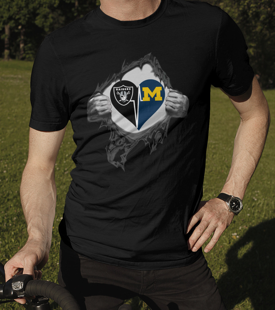 Raiders Heart Split With Michigan Wolverines T-Shirt