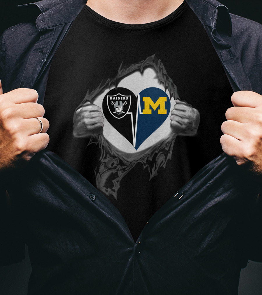 Raiders Heart Split With Michigan Wolverines T-Shirt