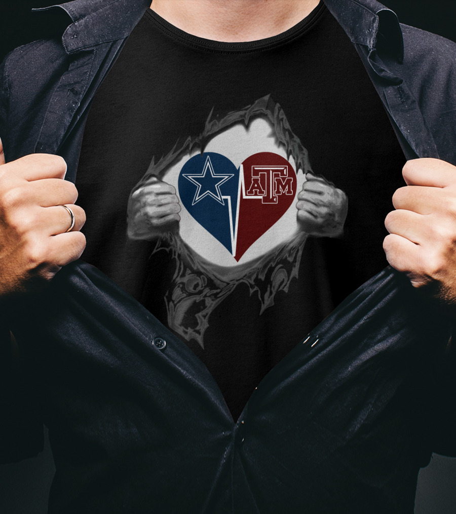 Dallas Cowboys Heart Texas A&M Aggies Fan Loyalty Passion T-Shirt