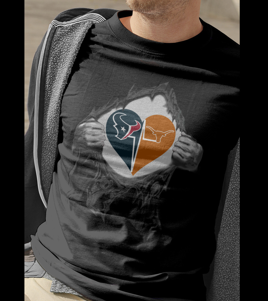 Texans Houston Heart With Texas Longhorns T-Shirt