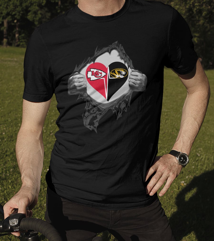 Kc Chiefs And Mizzou Tigers Heart T-Shirt