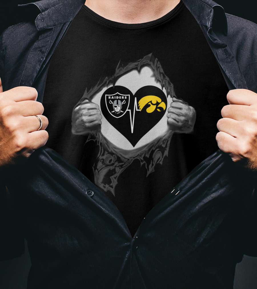 Raiders Iowa Hawkeyes Heart Torn Reveal T-Shirt