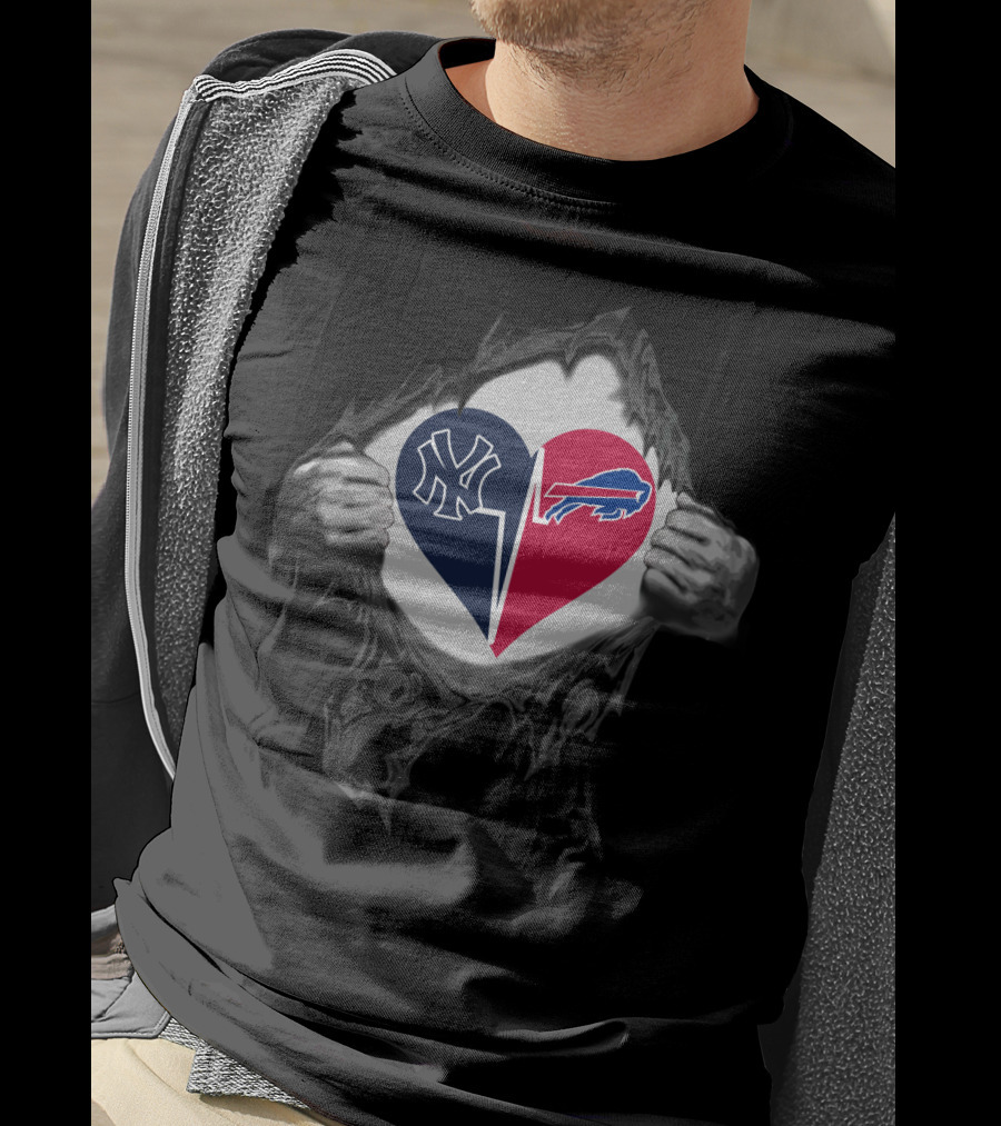 Heart Of New York Yankees And Buffalo Bills T-Shirt