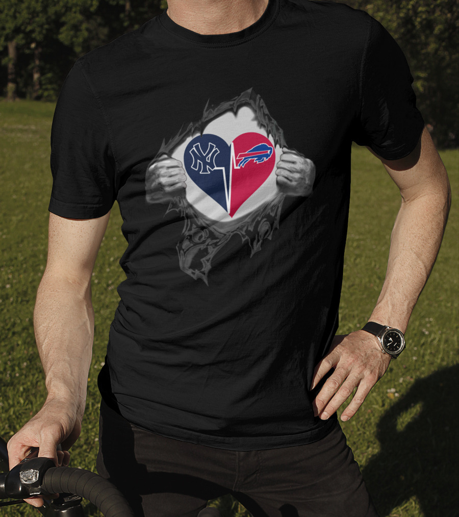 Heart Of New York Yankees And Buffalo Bills T-Shirt