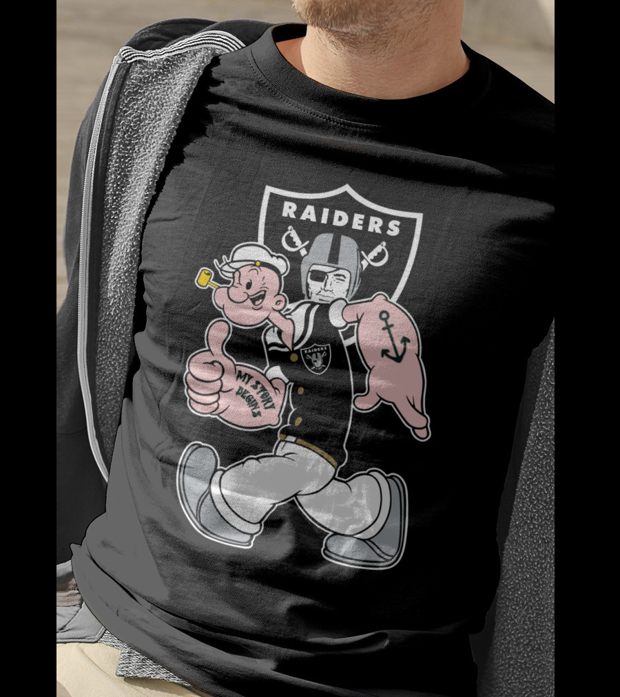 Raiders Popeye Nfl Mascot Crossover With Helmet And Anchor T-Shirt