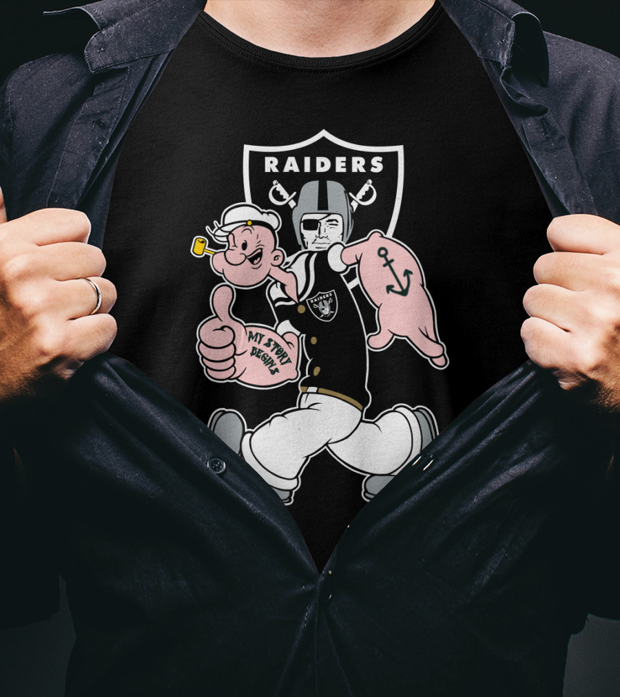 Raiders Popeye Nfl Mascot Crossover With Helmet And Anchor T-Shirt