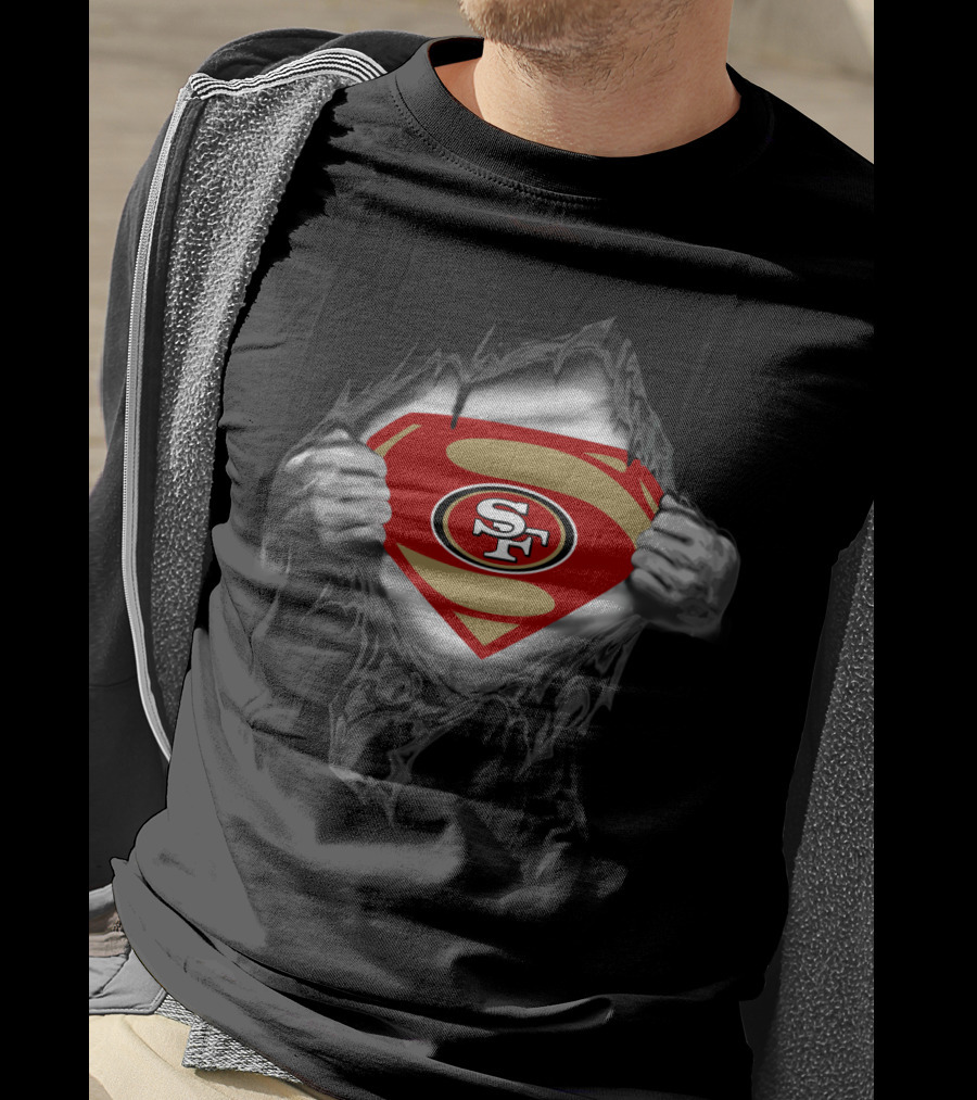 Superman Style Sf Logo Tearing Through 49ers T-Shirt