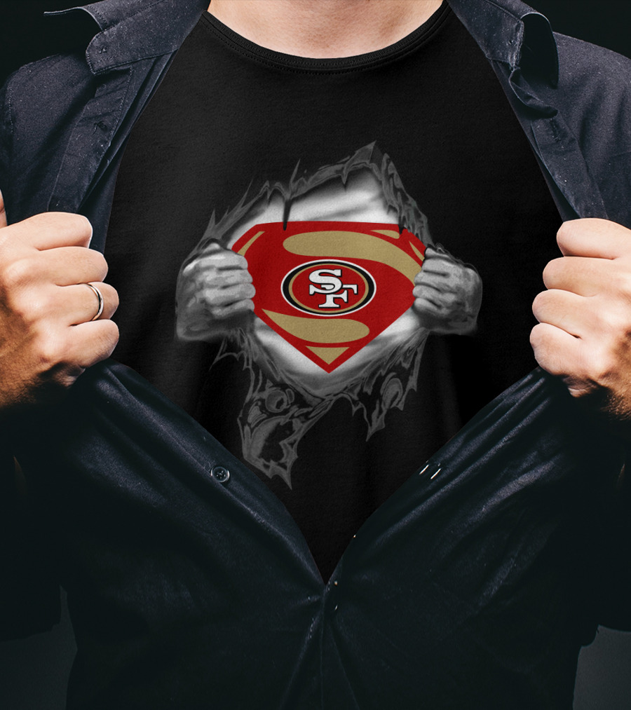 Superman Style Sf Logo Tearing Through 49ers T-Shirt