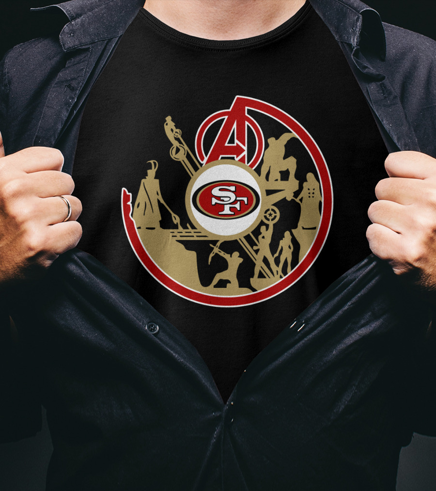 San Francisco 49ers Avengers Logo Crossover T-Shirt
