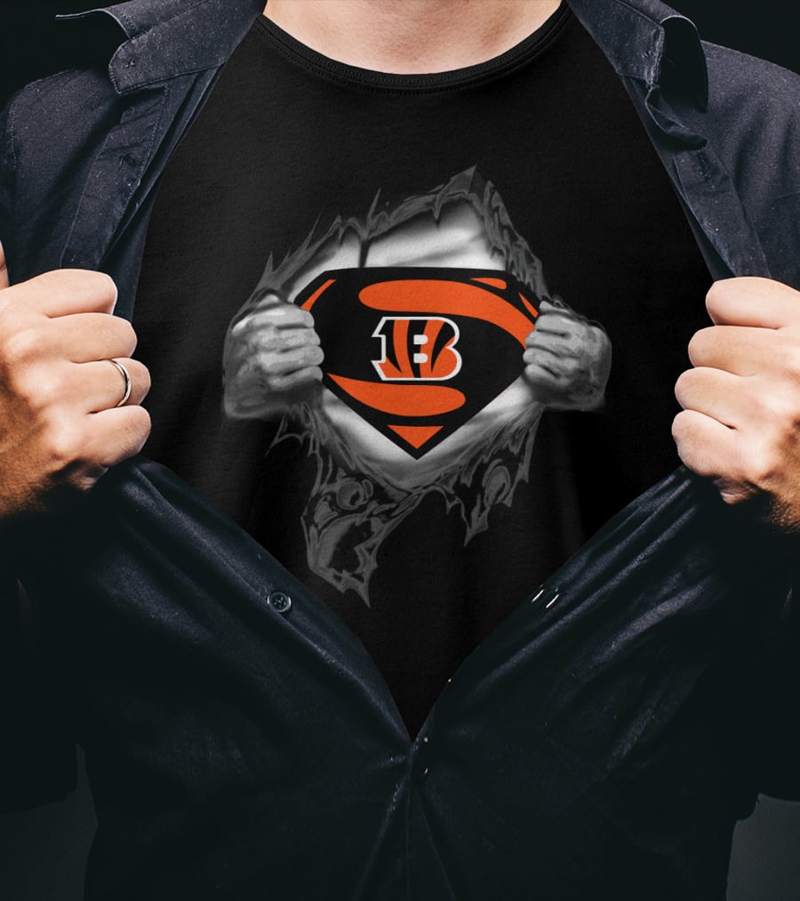 Superman Bengals Logo Hidden Beneath Ripped T-Shirt