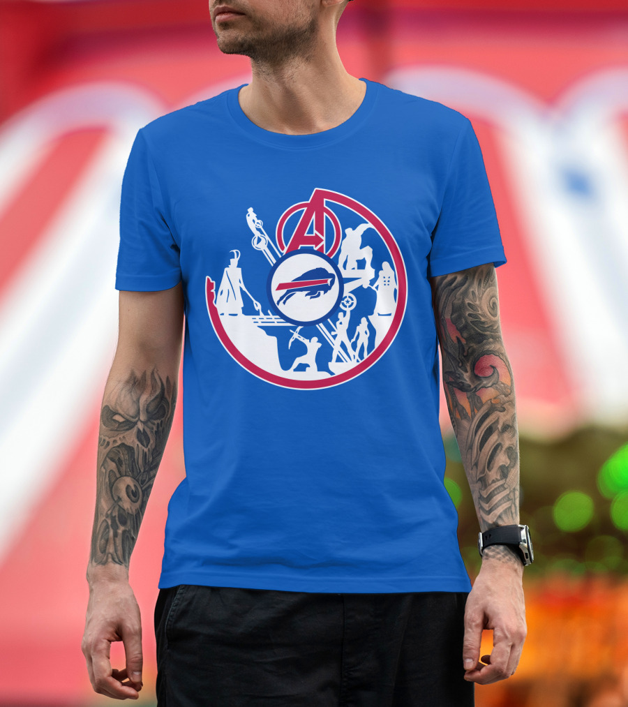 Buffalo Bills Avengers Crossover Logo Blue T-Shirt