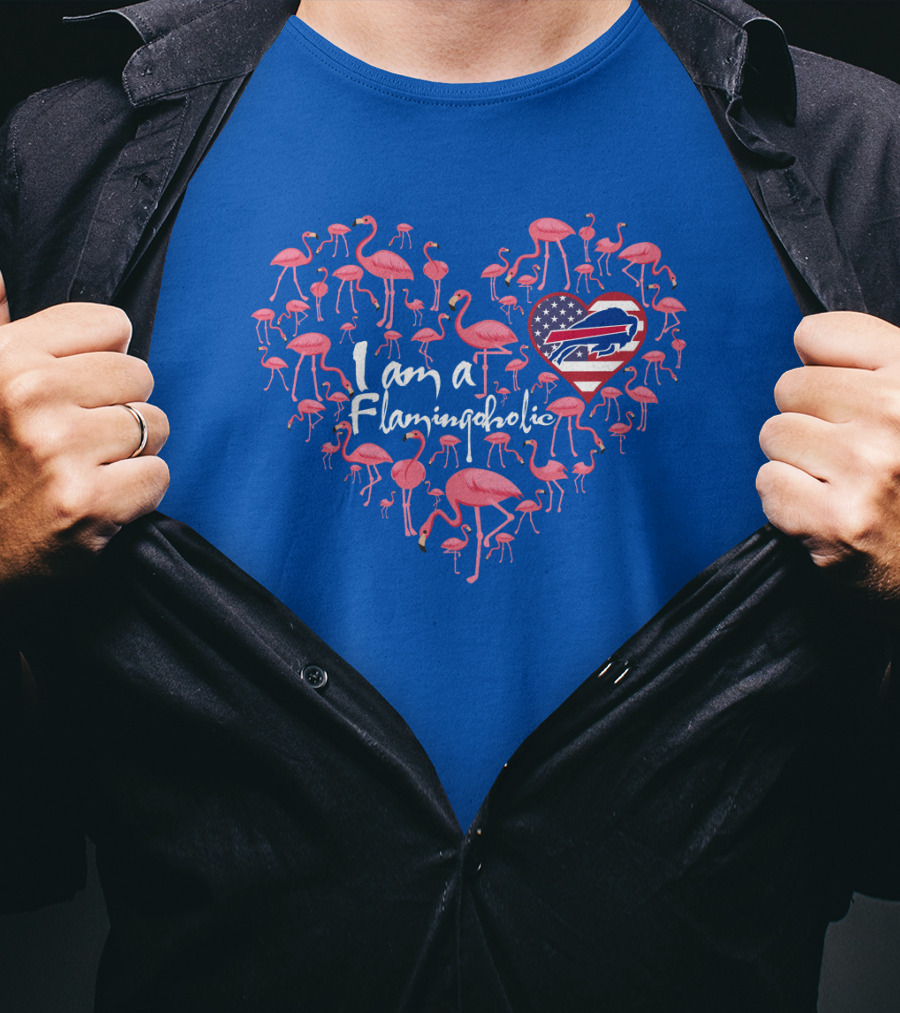 I Am A Flamingoholic Heart With Bills Usa Flag T-Shirt