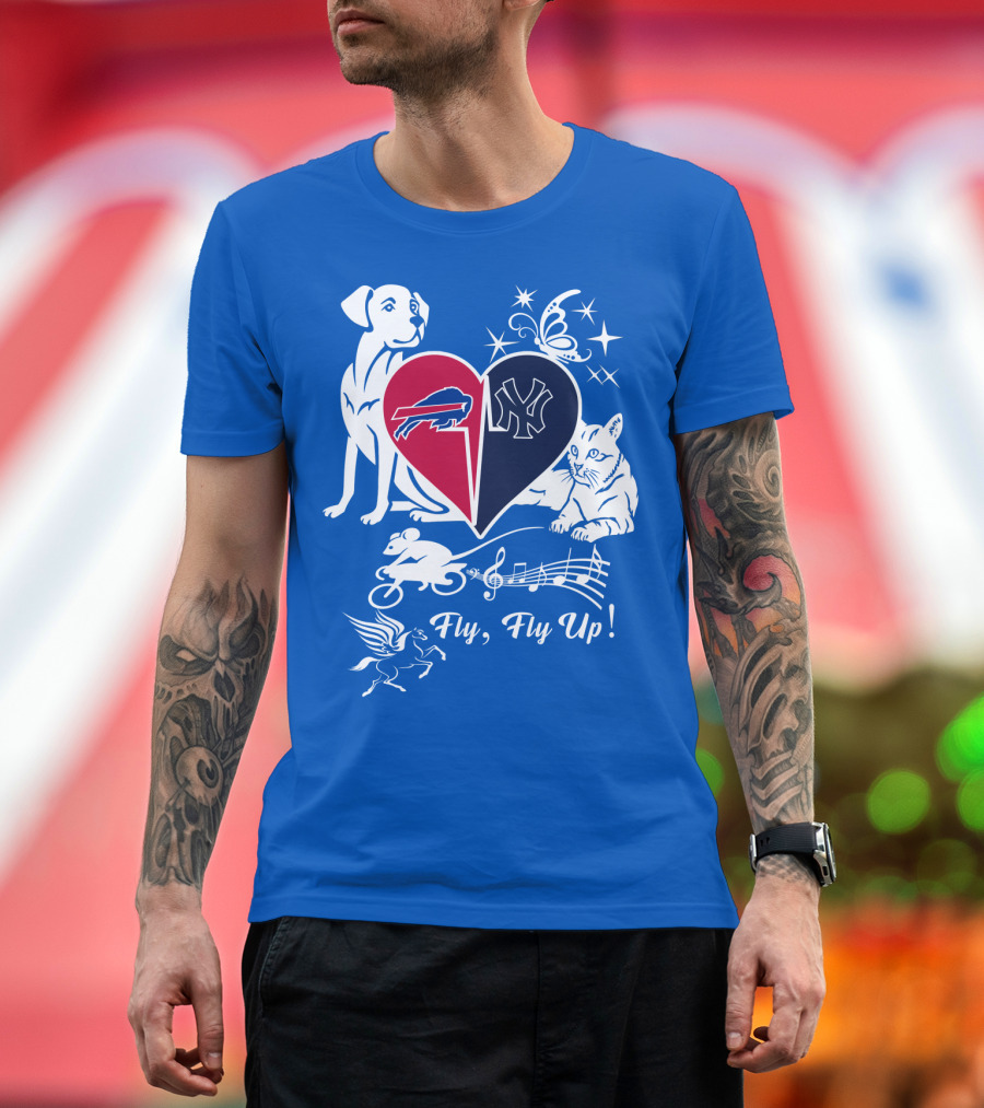 Buffalo Bills New York Yankees Heart Fly Fly Up Dog Cat Pegasus Butterfly T-Shirt