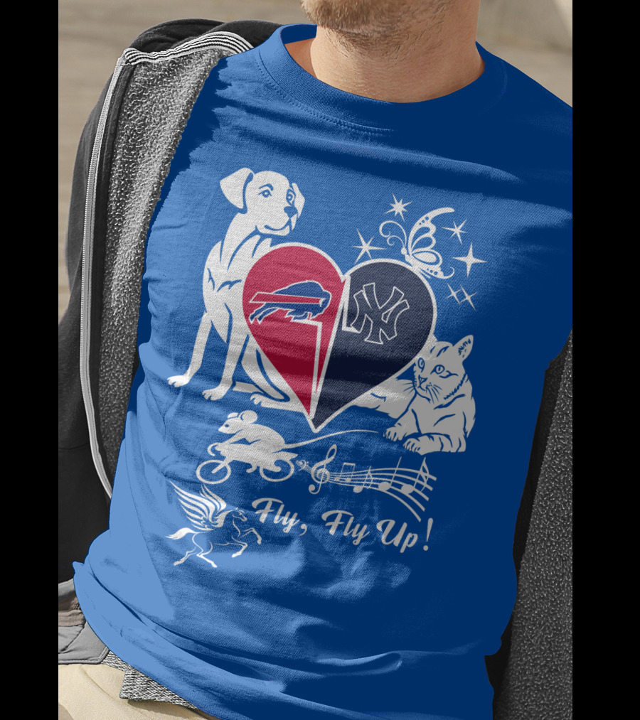 Buffalo Bills New York Yankees Heart Fly Fly Up Dog Cat Pegasus Butterfly T-Shirt