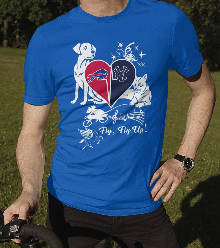 Buffalo Bills New York Yankees Heart Fly Fly Up Dog Cat Pegasus Butterfly T-Shirt