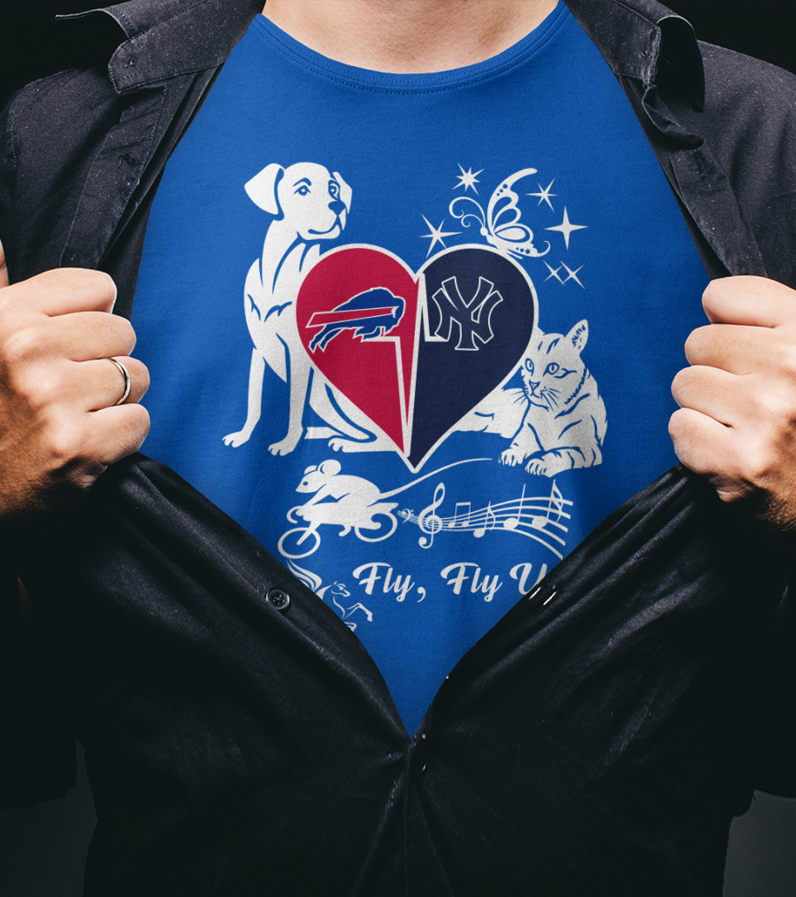 Buffalo Bills New York Yankees Heart Fly Fly Up Dog Cat Pegasus Butterfly T-Shirt