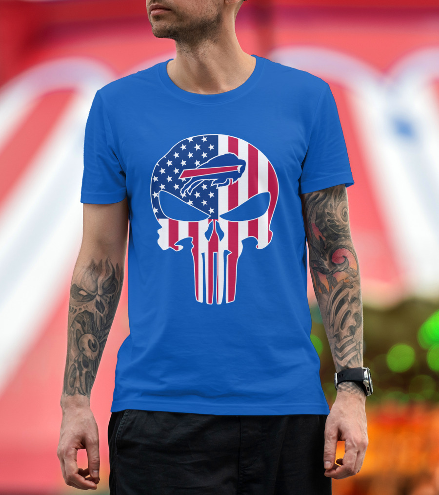 Buffalo Bills American Flag Skull T-Shirt