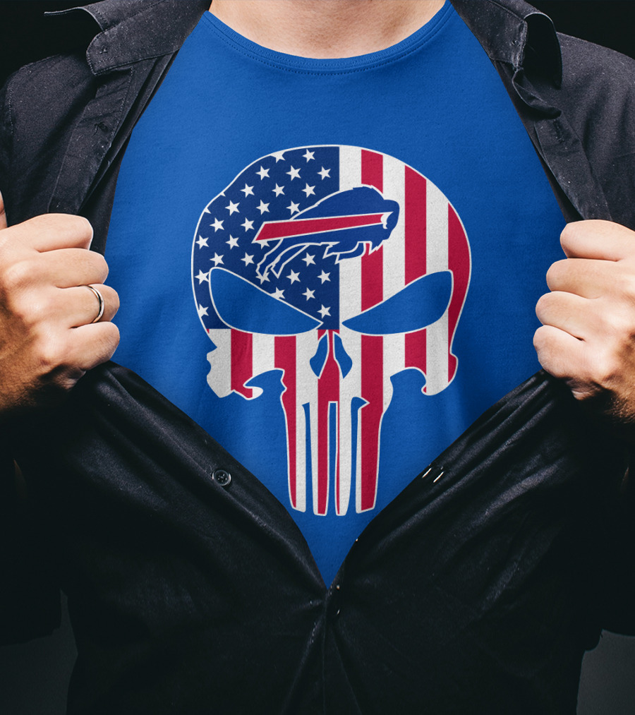 Buffalo Bills American Flag Skull T-Shirt