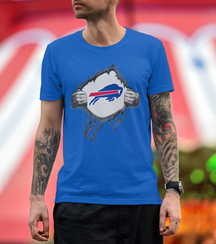 Buffalo Bills Superhero Buffalo Logo Peeking Through T-Shirt
