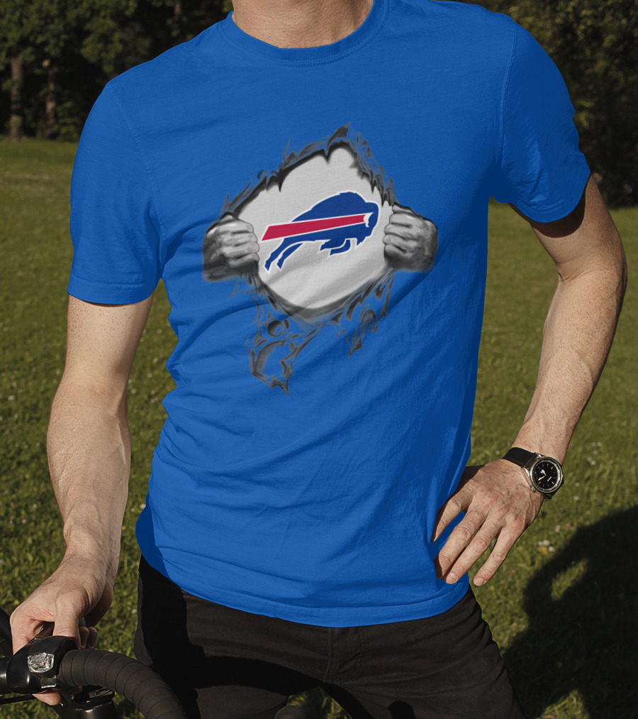 Buffalo Bills Superhero Buffalo Logo Peeking Through T-Shirt