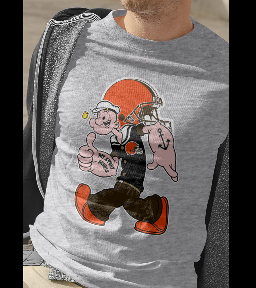 Browns Popeye My Strength Begins Football Helmet Anchor Tattoo T-Shirt