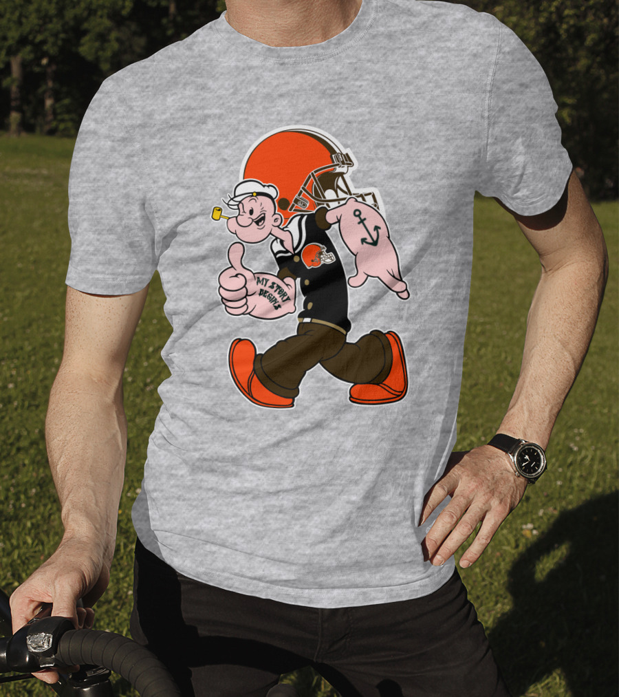 Browns Popeye My Strength Begins Football Helmet Anchor Tattoo T-Shirt