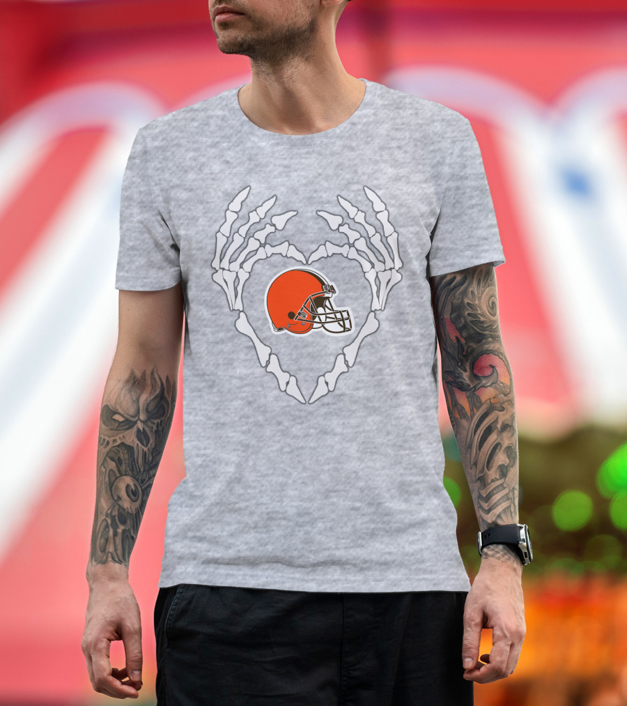 Cleveland Browns Helmet Skeleton Heart T-Shirt