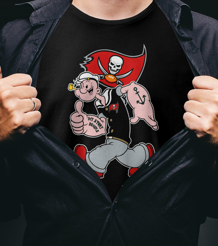Buccaneers Pirate Popeye My Spicy Delight Skull Flag Football Anchor T-Shirt