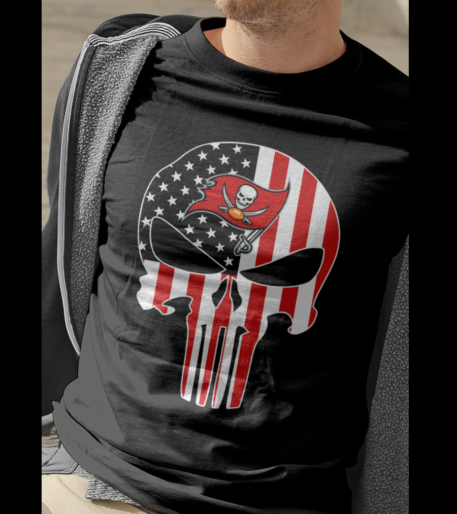 Buccaneers Punisher Skull American Flag T-Shirt