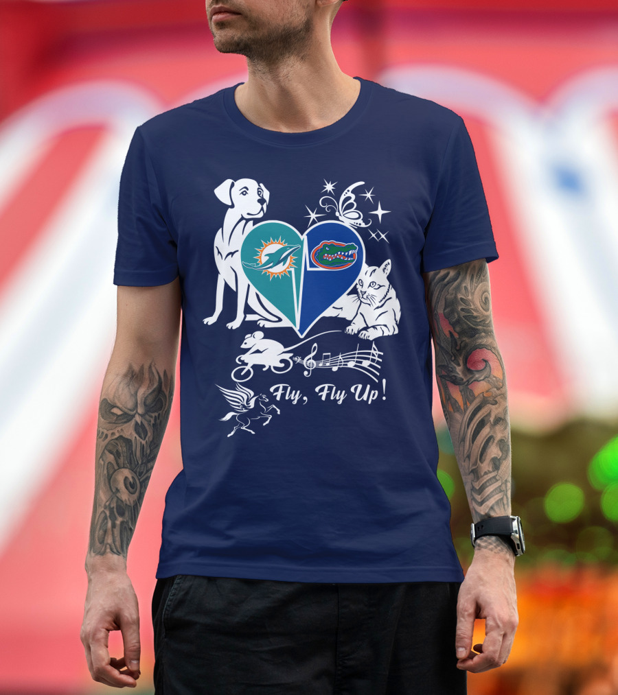 Miami Dolphins Florida Gators Heart Fly Fly Up! T-Shirt