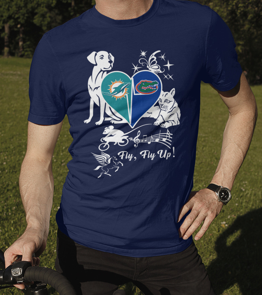 Miami Dolphins Florida Gators Heart Fly Fly Up! T-Shirt