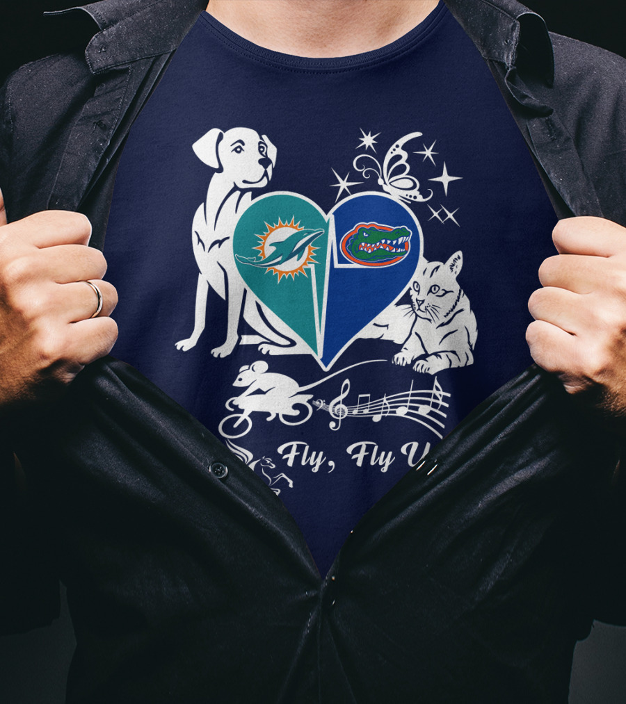 Miami Dolphins Florida Gators Heart Fly Fly Up! T-Shirt