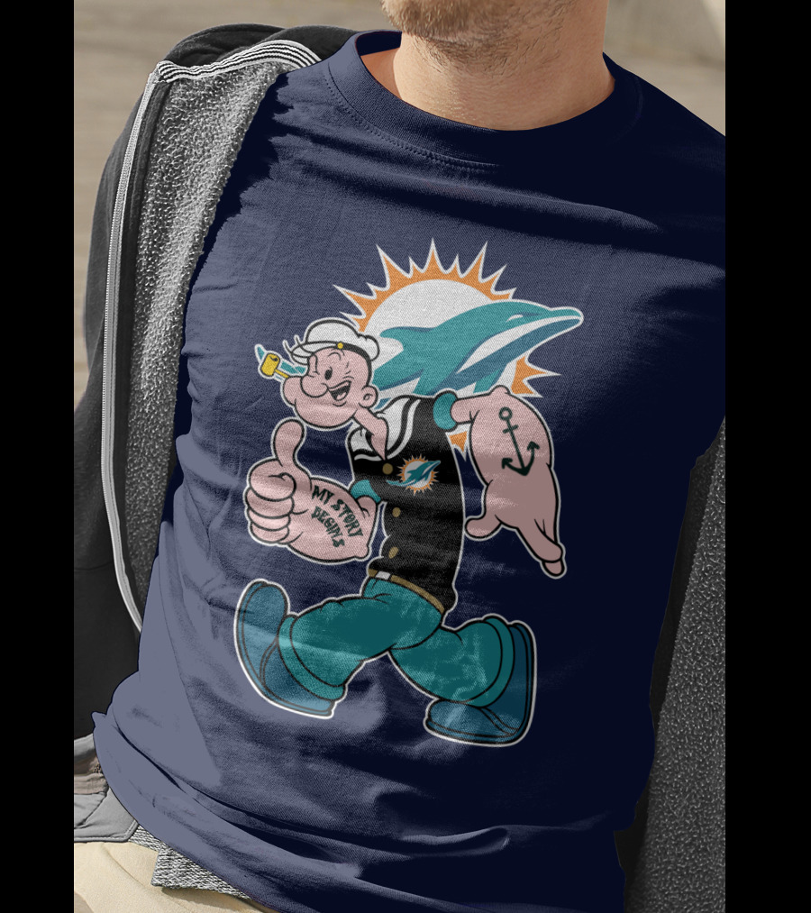 Miami Dolphins Popeye My Jerry Beat Navy Blue T-Shirt