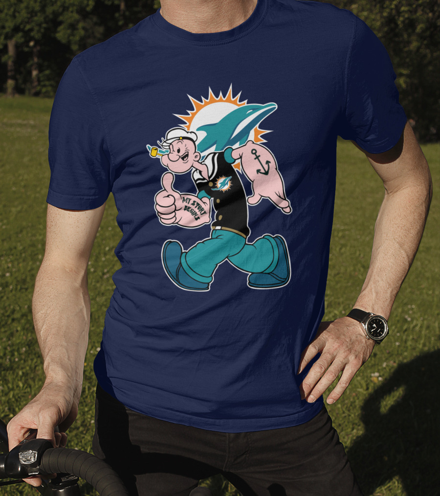 Miami Dolphins Popeye My Jerry Beat Navy Blue T-Shirt