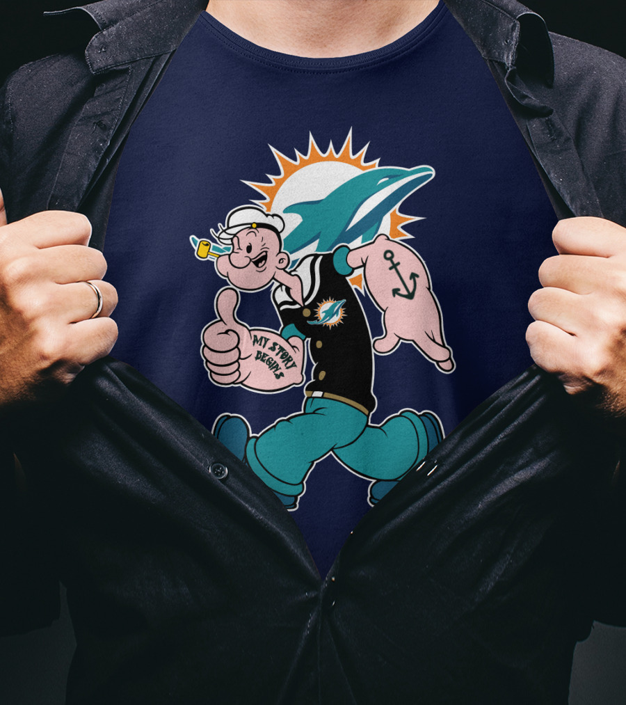 Miami Dolphins Popeye My Jerry Beat Navy Blue T-Shirt